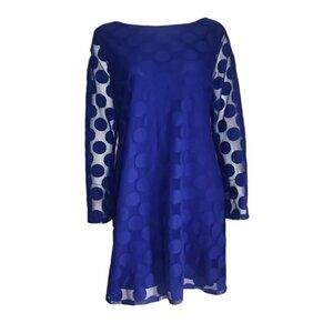 STYLE & CO Solid All Blue Long Sleeve Mesh Overlay Circles Dress Womens L Large
